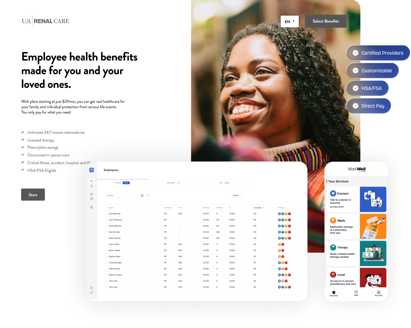 LASO platform website, dashboard, and mobile app preview