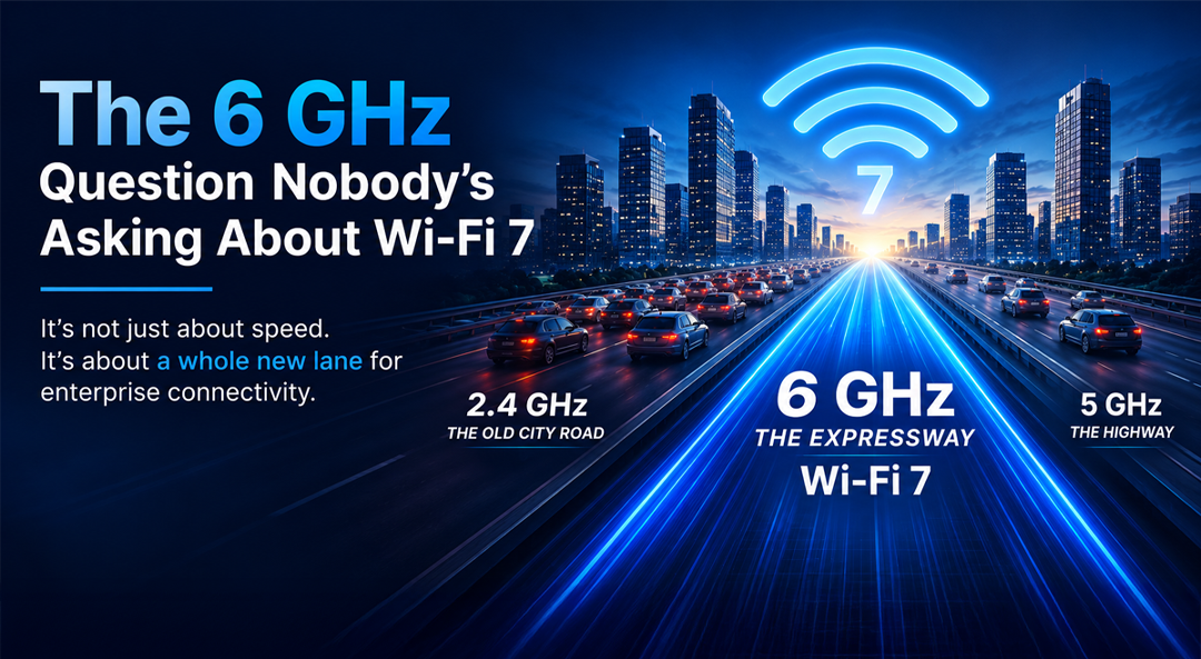 Enterprise Wi-Fi 7 access point using the 6 GHz spectrum to deliver high-performance wireless connectivity in a modern office environment