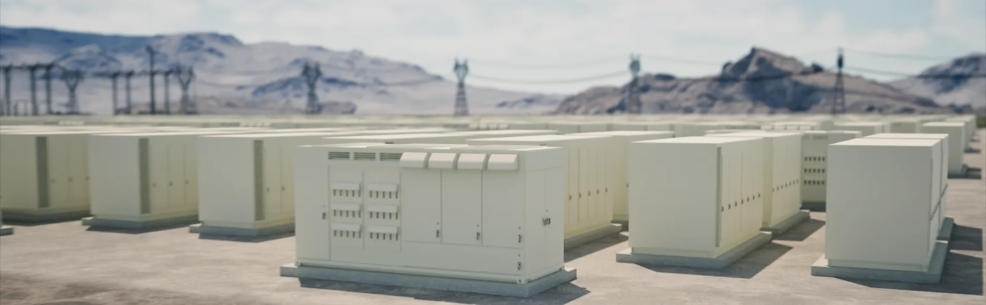 A battery energy storage project site with inverters and batteries