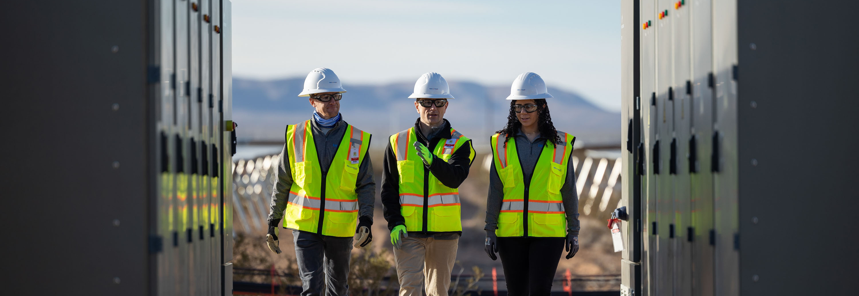 IHI Terrasun employee standing in the middle of a battery storage facility