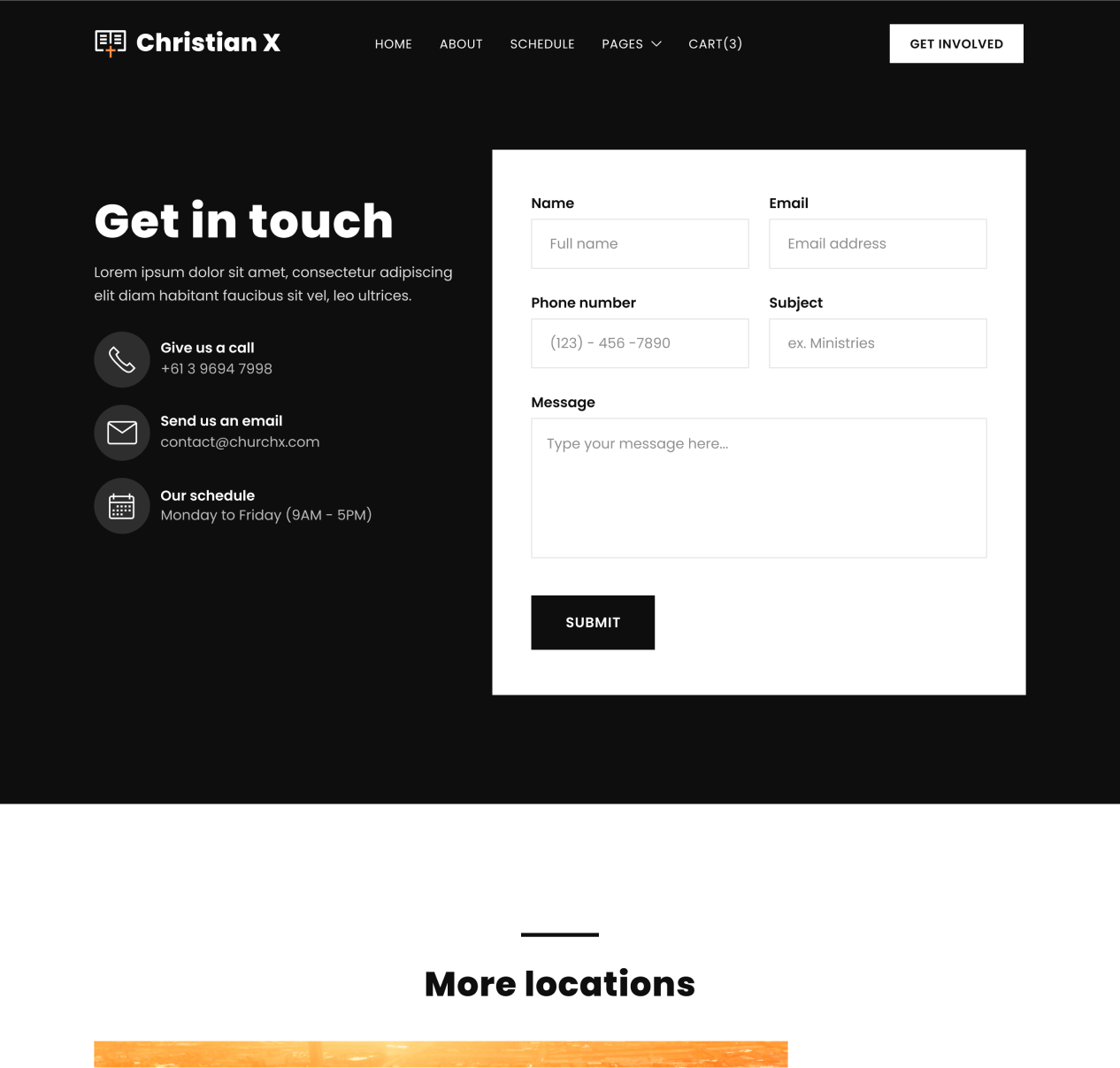 Christian X - Contact page - Church Webflow Template