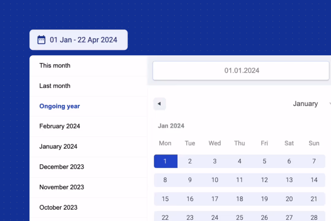 Calendar selector displaying options for time period selection