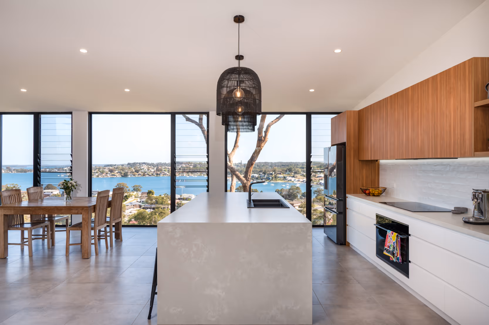 A kitchen overlooking the water