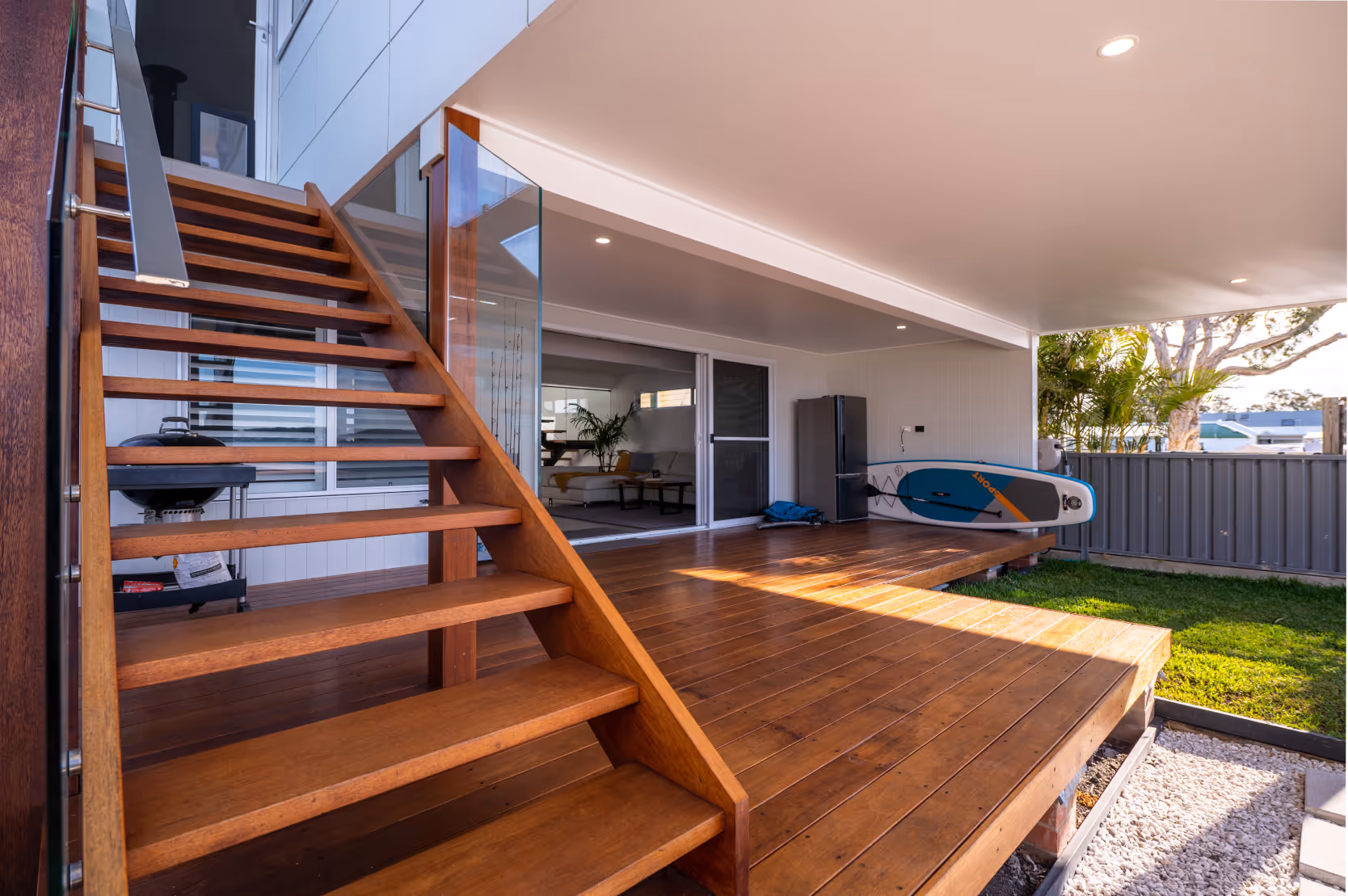 A deck outside a home