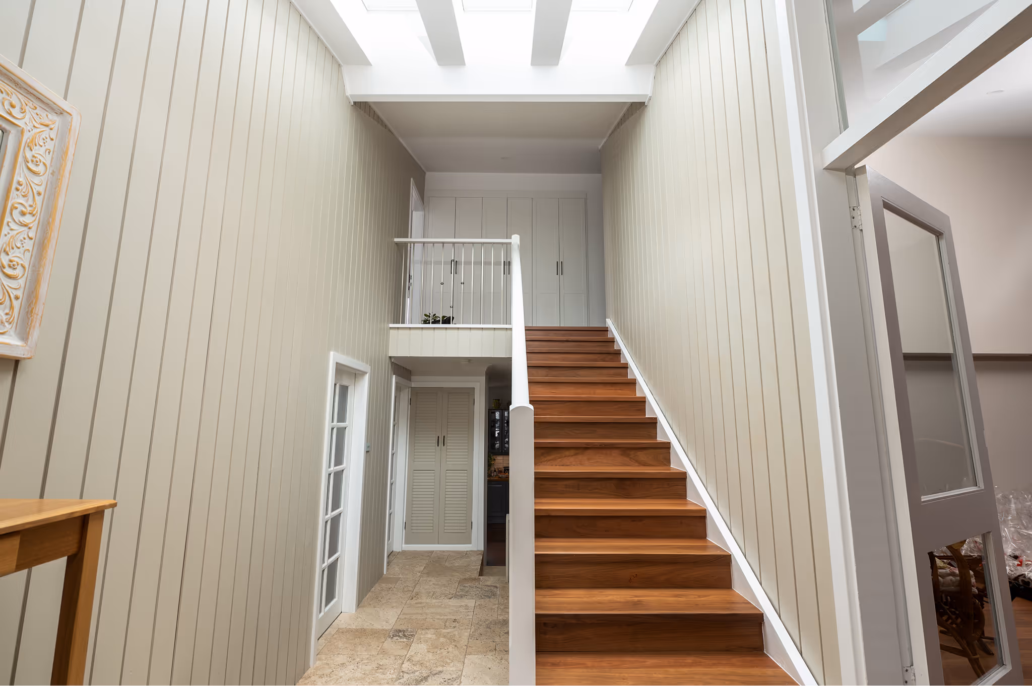 A staircase in a hallway