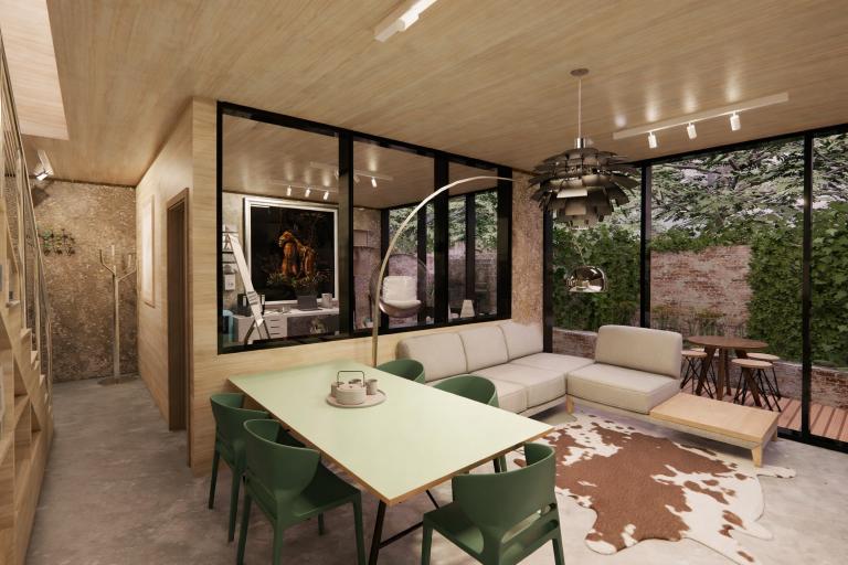 The sculptor's house is a well-designed and carefully considered project that integrates functionality, privacy, and aesthetics in response to the site's unique context.