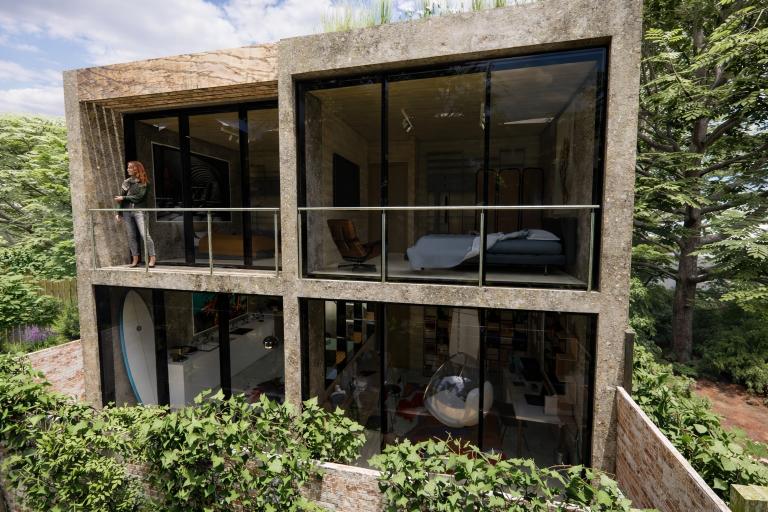 The sculptor's house is a well-designed and carefully considered project that integrates functionality, privacy, and aesthetics in response to the site's unique context.