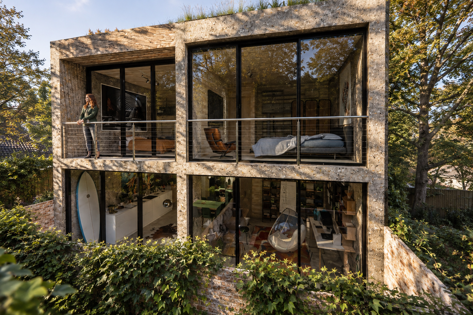 The sculptor's house is a well-designed and carefully considered project that integrates functionality, privacy, and aesthetics in response to the site's unique context.