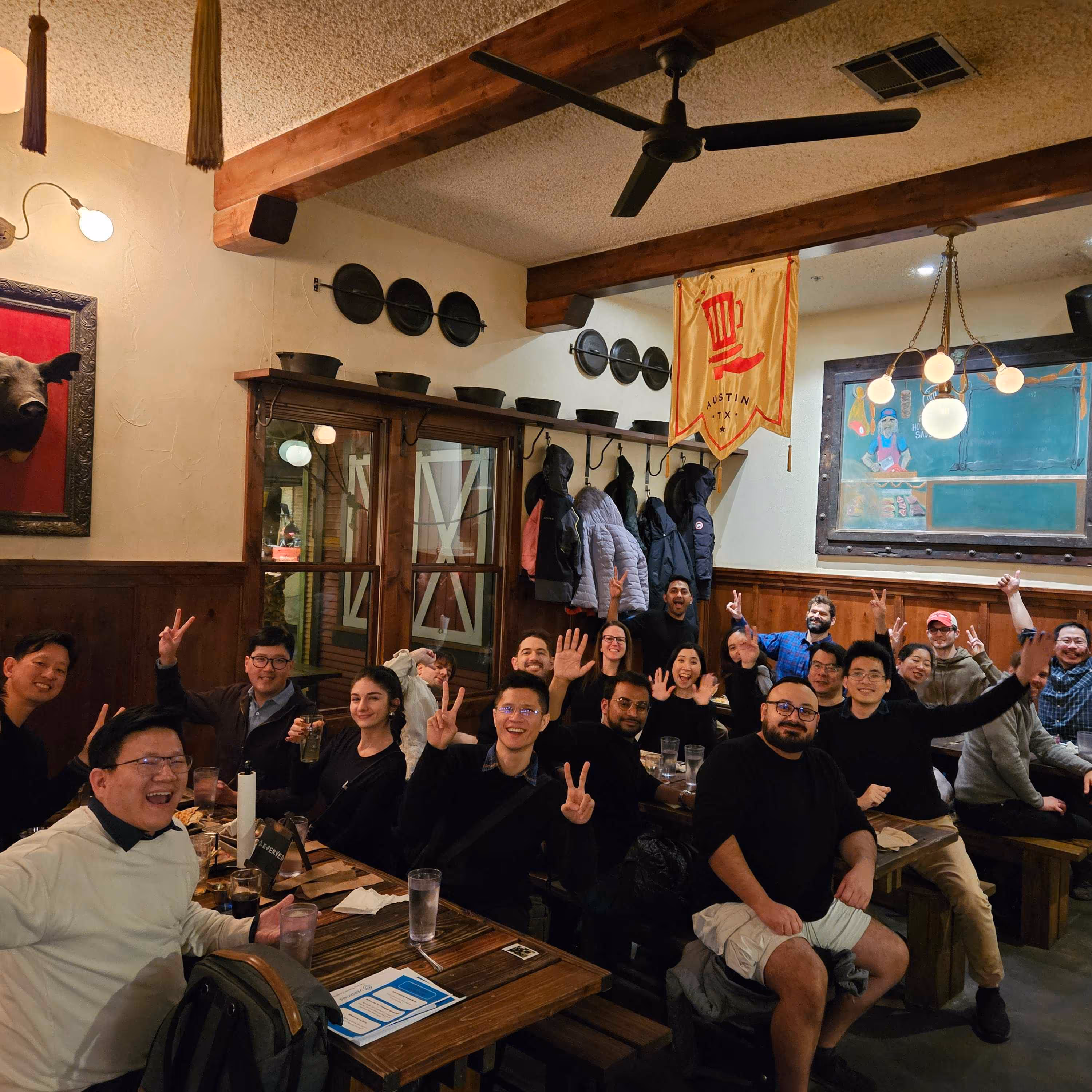 Verdigris team members happy to be out for dinner in Austin, TX