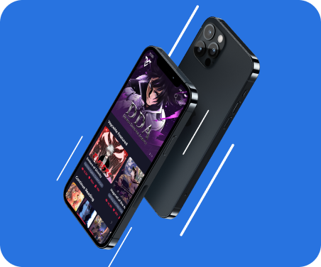 The VoyceMe entertainment app interface showing a selection of digital comics and novels on a smartphone screen.