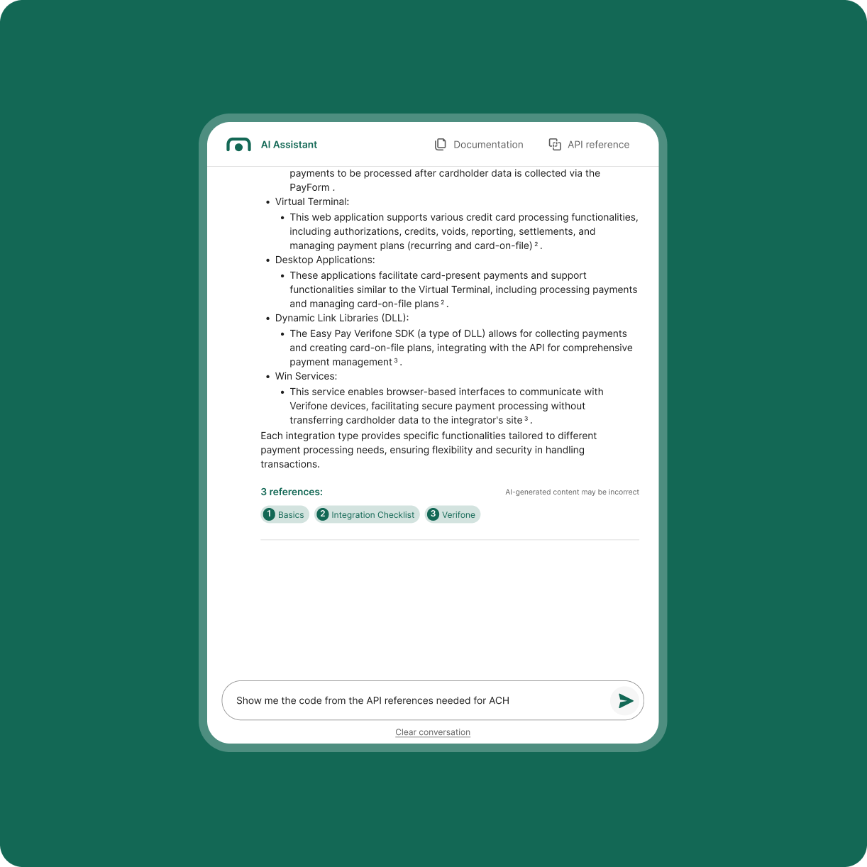 A tablet displaying a page from the Number developer documentation, representing the source material for the AI assistant.