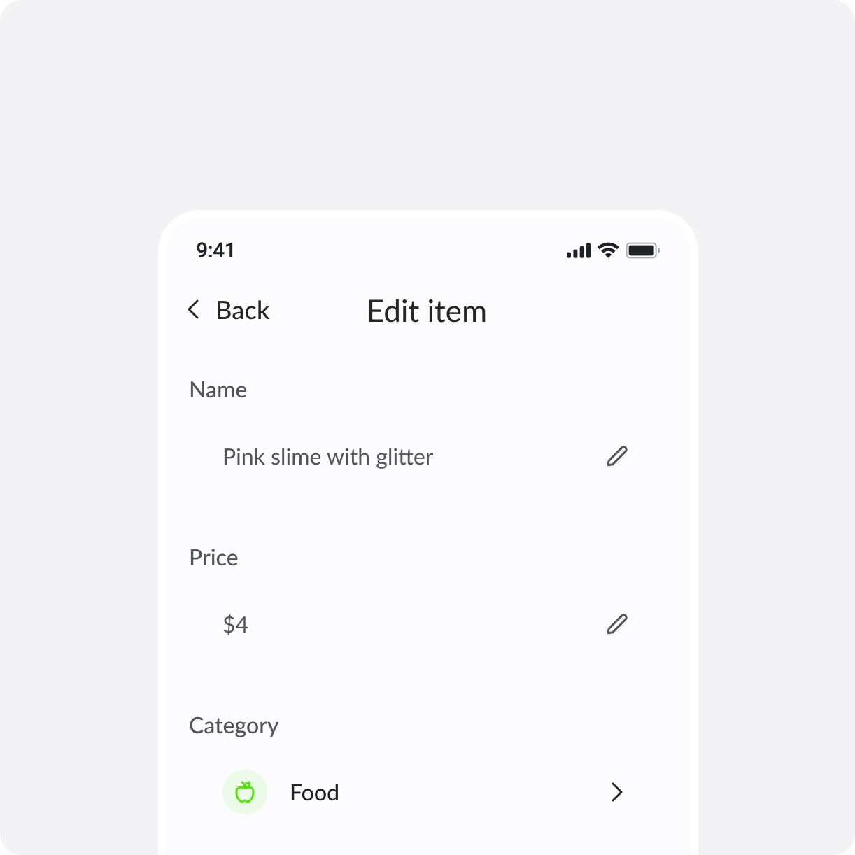 The expense categorization interface in Budget Bot, showing the spendings details