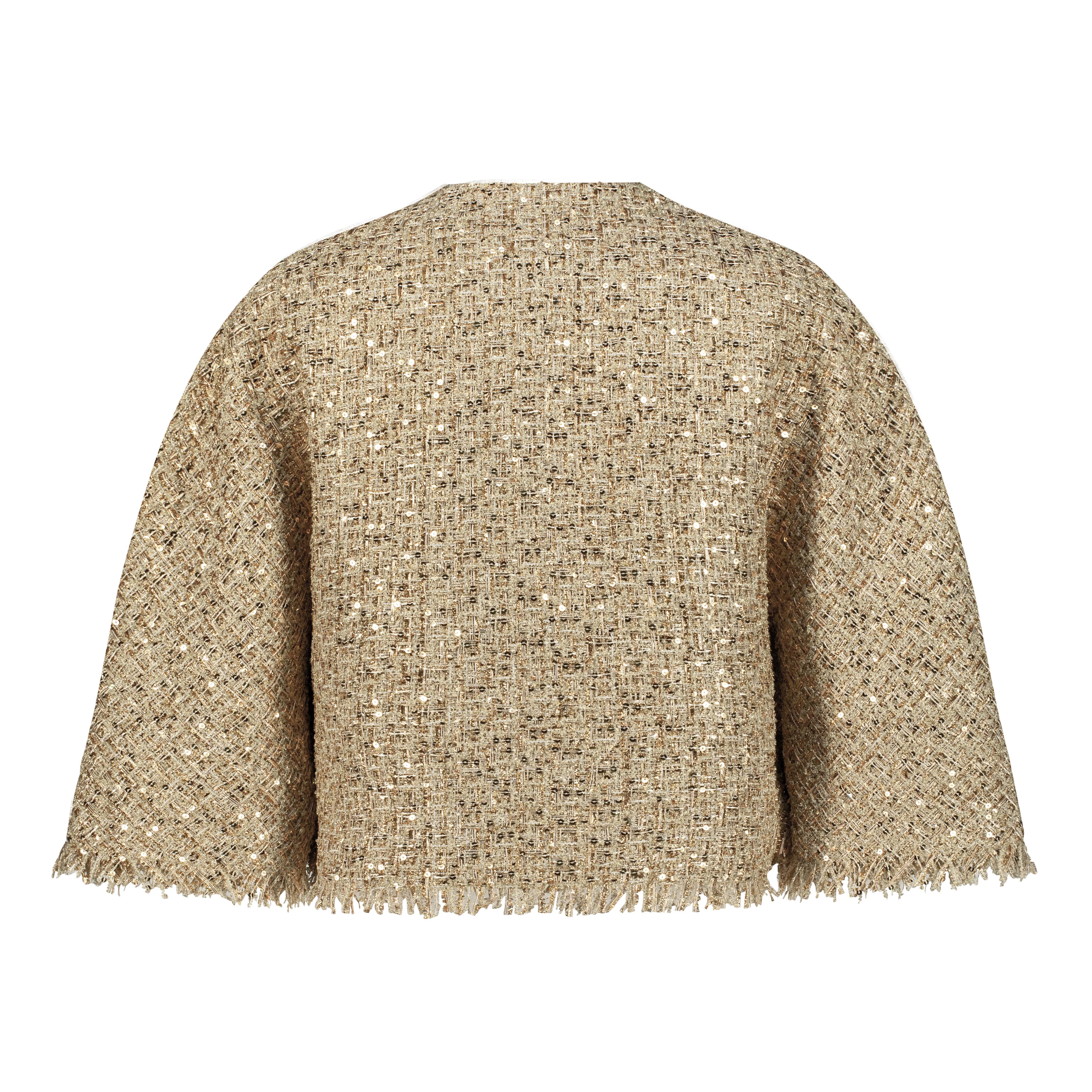 Gold cape AC2025P0027- Gold, cropped tweed cape. Hidden hook at the front - ADAMARIS - the international brand 
