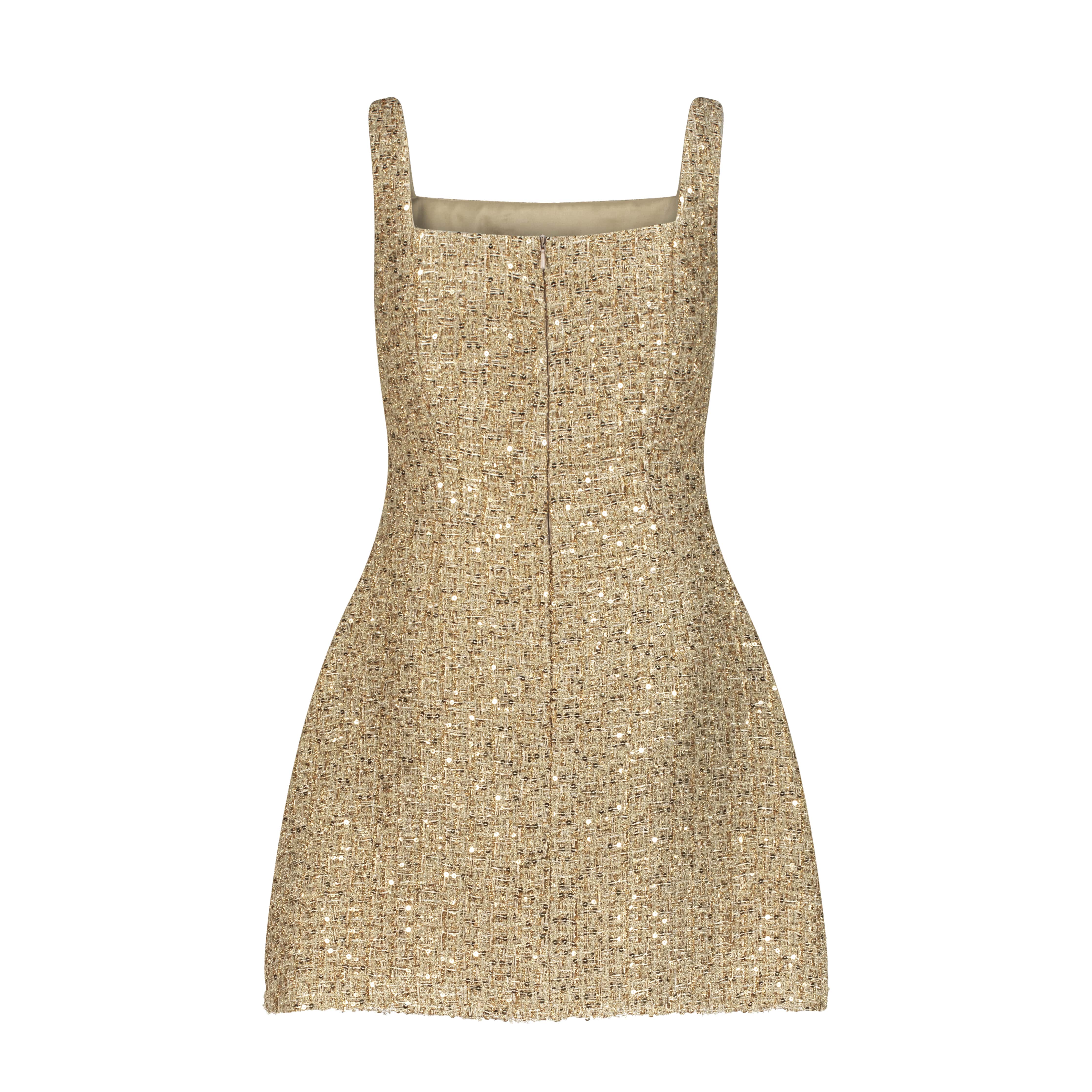 Gold dress AC2025P0029- Mini length dress in tweed. Zipper at the back in the center- ADAMARIS - the international brand 