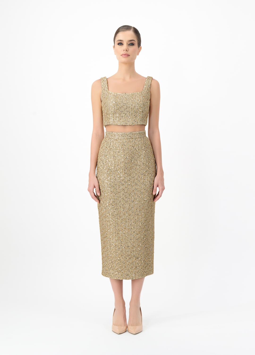 Gold top AC2025P0033- Gold top. Center back zipper - ADAMARIS - the international brand 