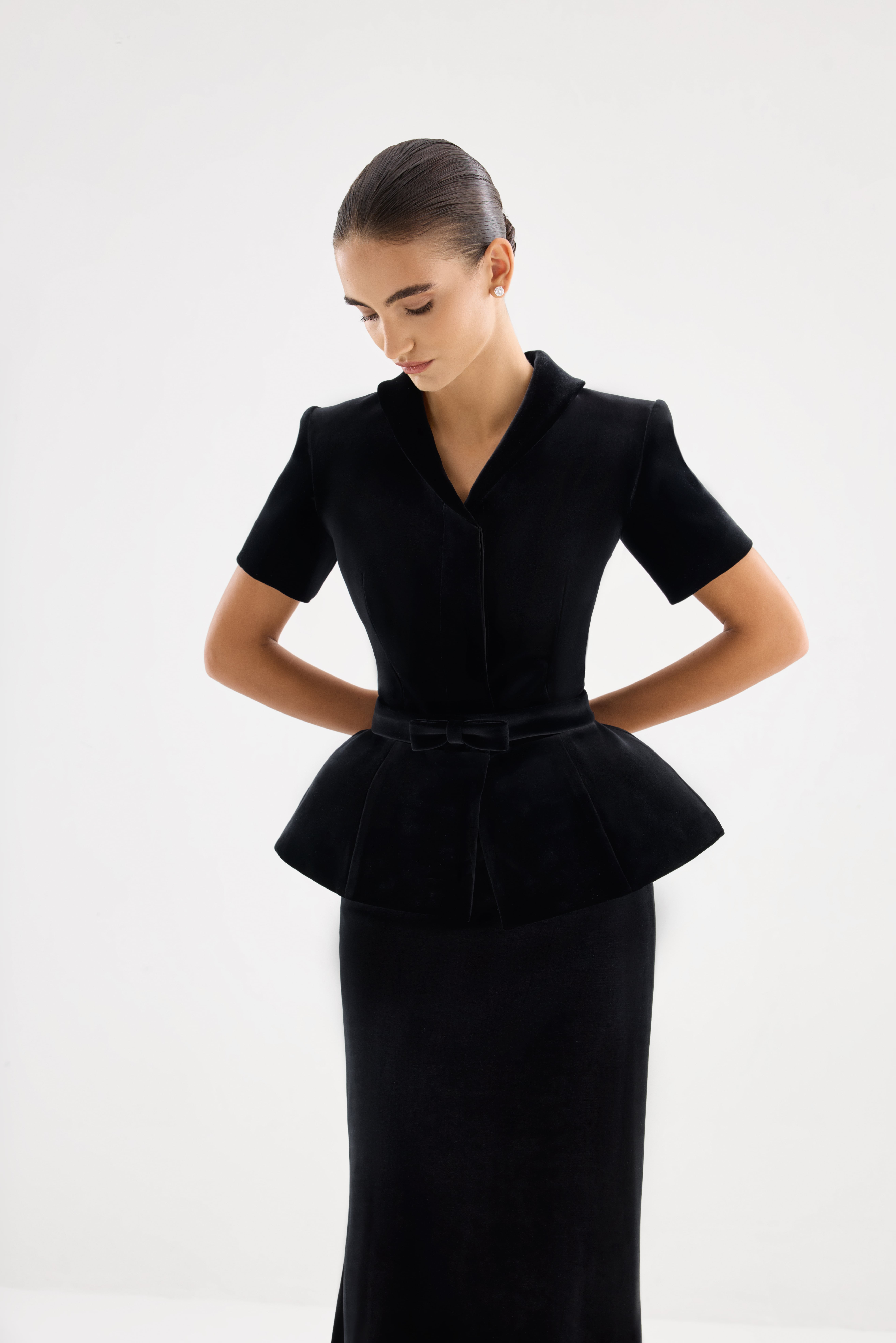 Black jacket AE2026P0005 -Jacket with belt and accentuated waist - ADAMARIS - the international brand 