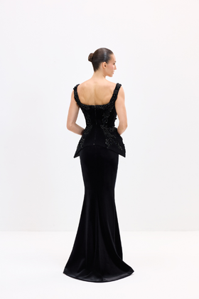 Black dress AES2026P0014 D - A corset embroidered with beads. It features a center-back zipper - ADAMARIS - the international brand 