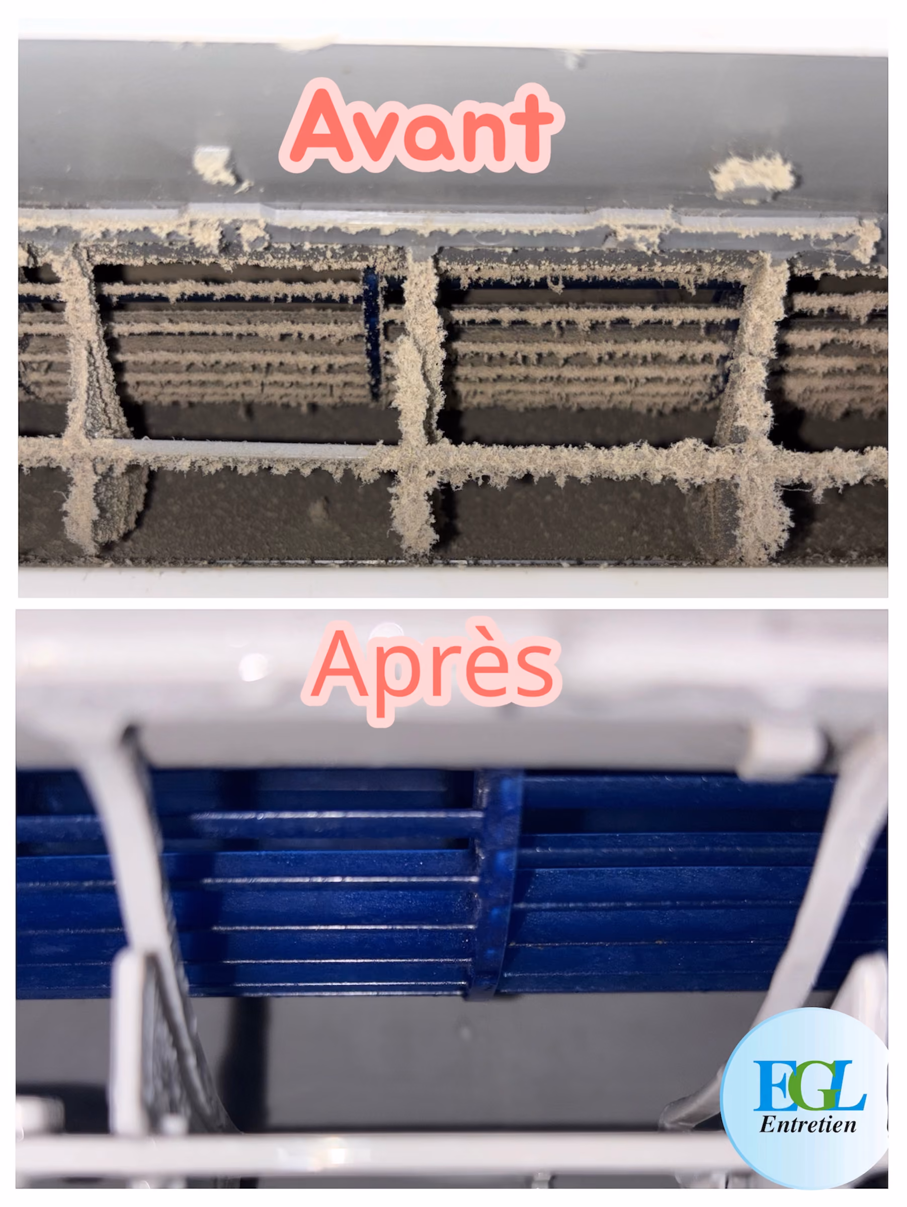 Avant et Après le nettoyage d'une thermopompe très sale à Beauport par EGL Entretien
