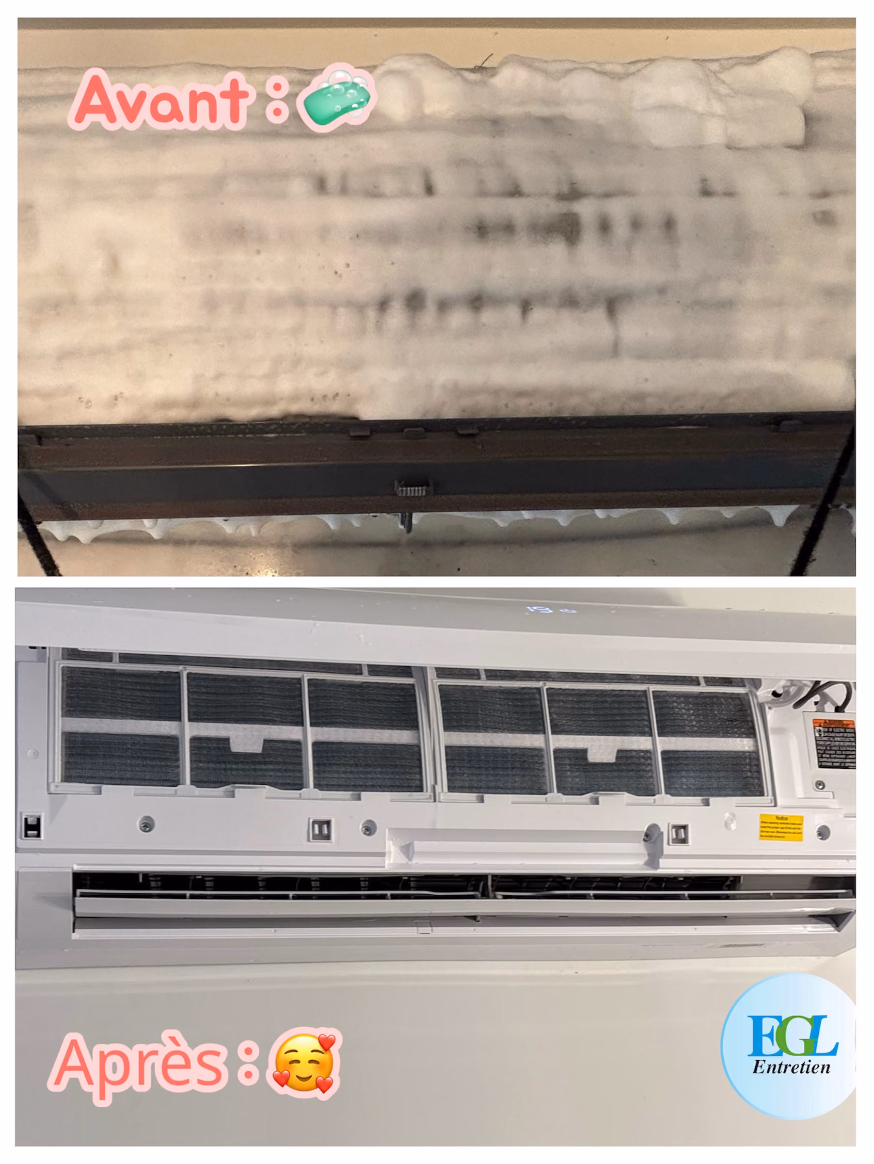 Mousse aseptisante appliqué par EGL Entretien sur un thermopompe à Beauport