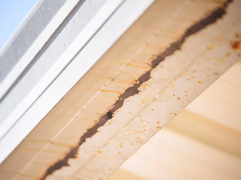 Underside of gutters showing deterioration