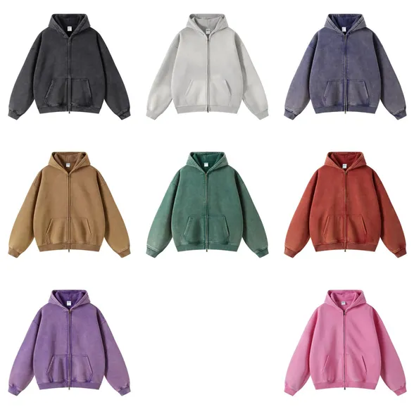 Unbranded Blank Washed Zip-Up Hoodies #3