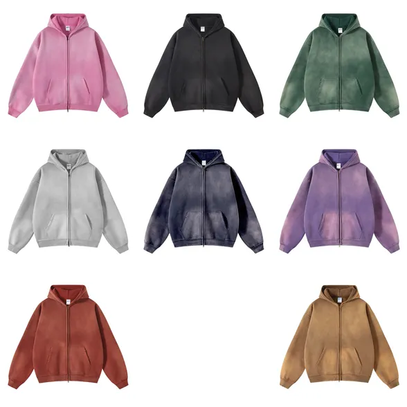 Unbranded Blank Washed Zip-Up Hoodies #2