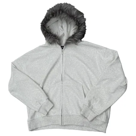 Flee GFN Faux Fur Zip-Up Hoodie Light Grey