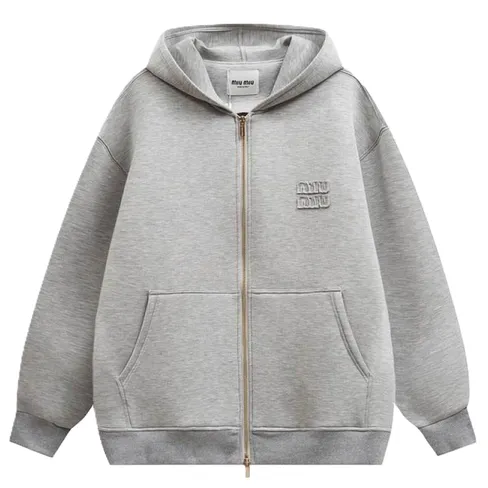 Miu Miu Boxy Fit Grey Zip-Up Hoodie