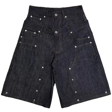 WANNA LAB Double Waisted Raw Denim Shorts