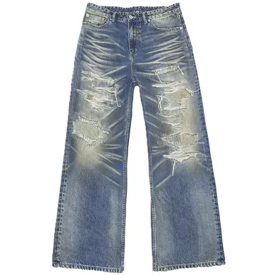 WANNA LAB Light Blue Whisker Jeans