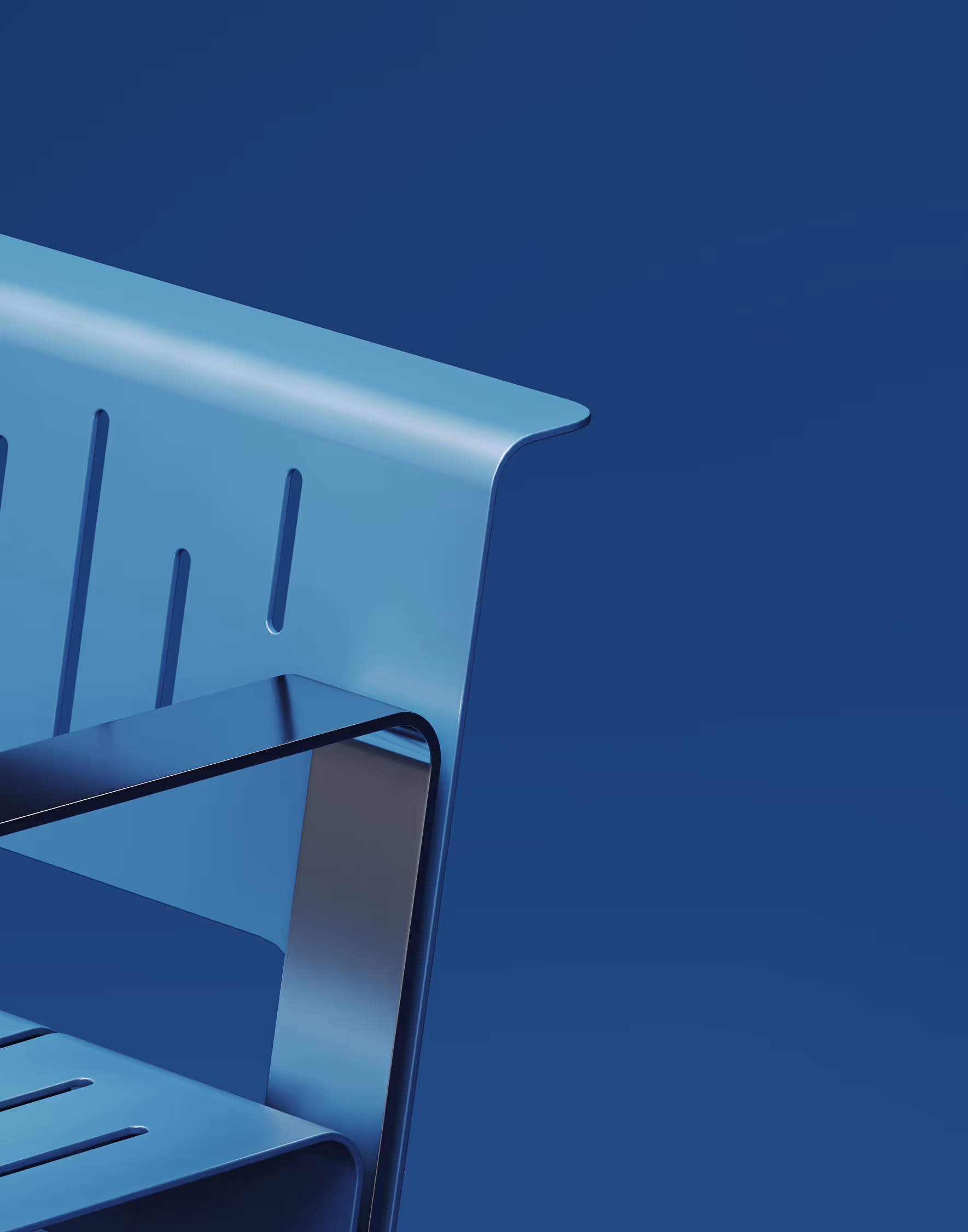 product renders for the outdoor furniture bench in blue color