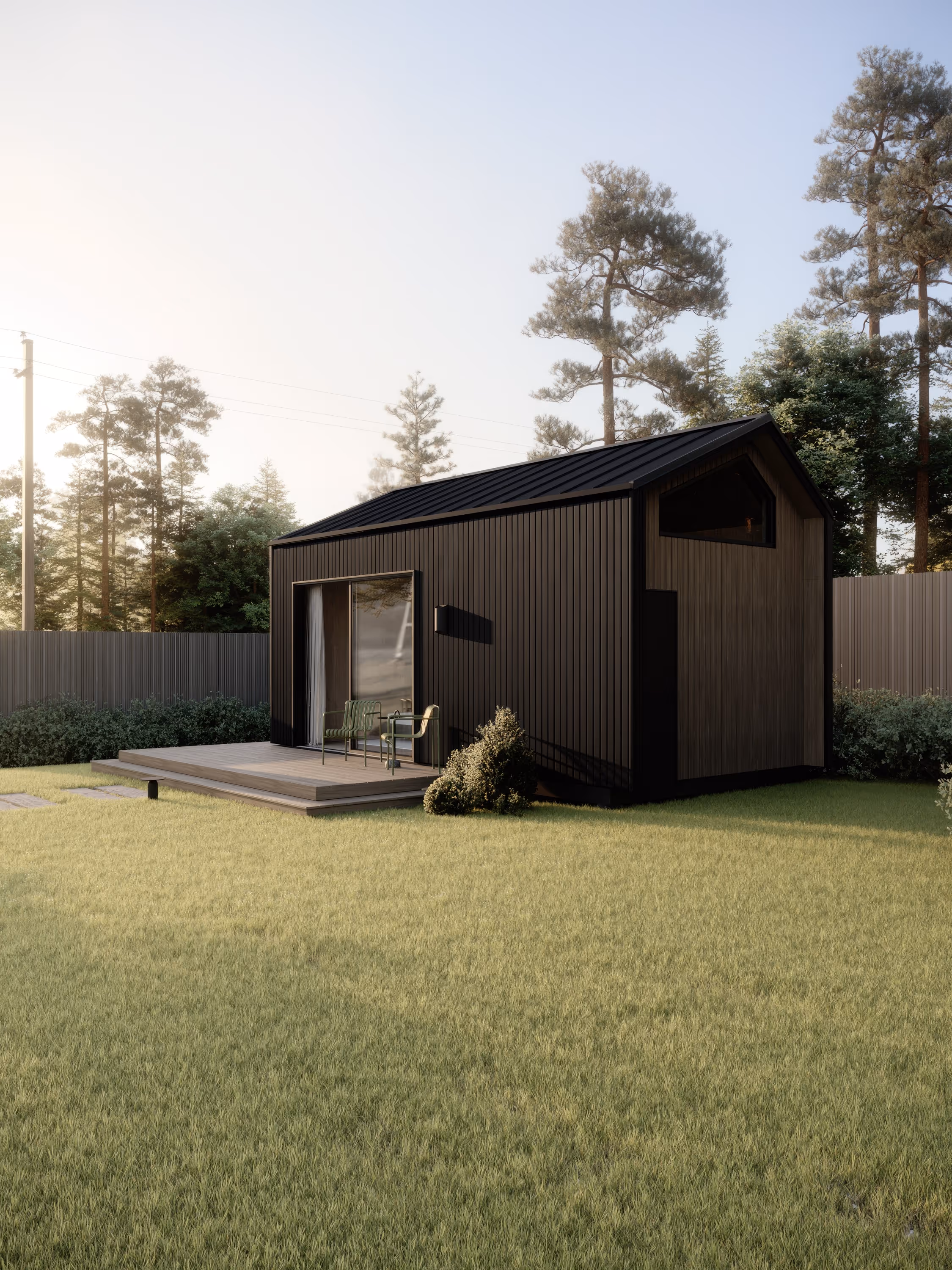 render of prefab house in the woods