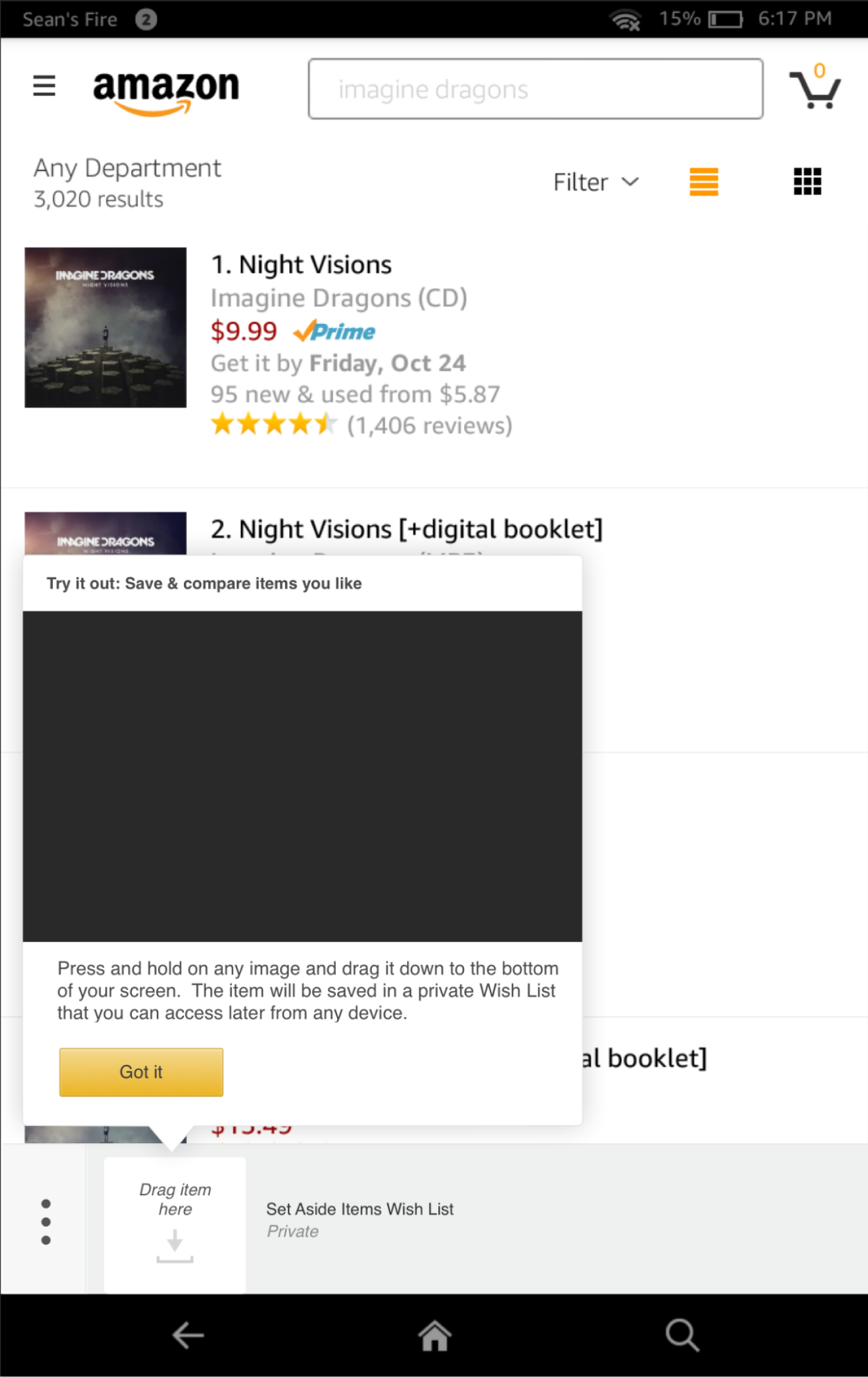 Amazon Mobile App - Collect and Compare Feature Tutorial View