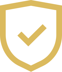 Gold shield with a checkmark symbol indicating security or protection.