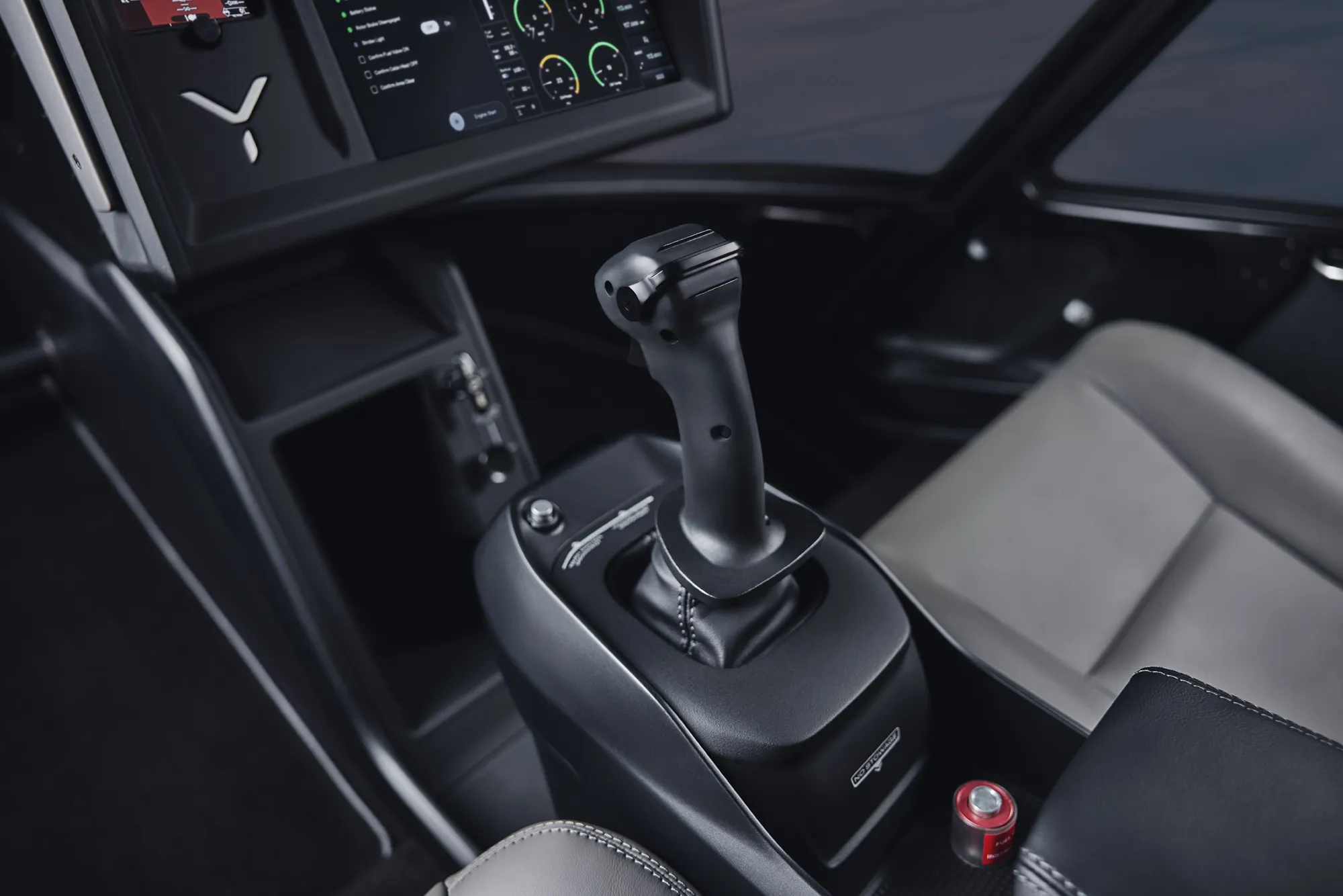 Close interior angle showing the Skyryse One Control Stick assembly