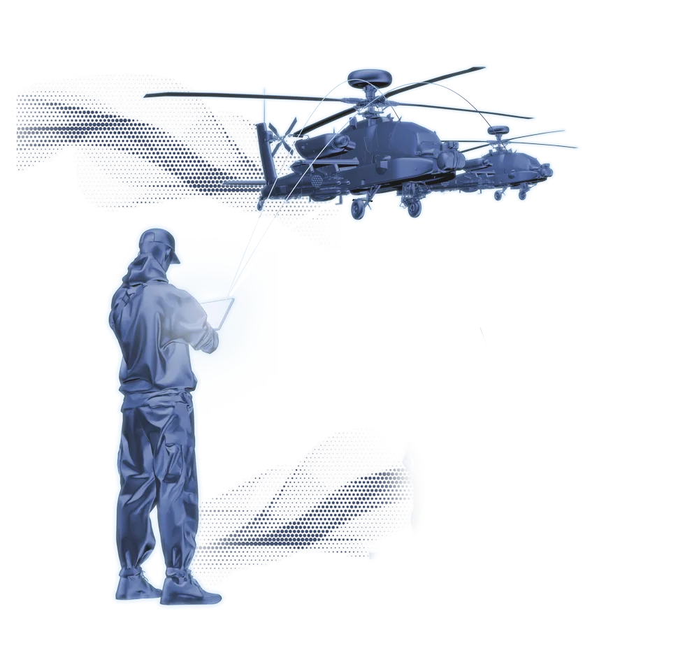 Black and gray military-style helicopter with dual main rotor blades and rear tail rotor, labeled 'SKYRYSE' on the side.