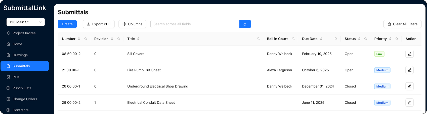 SubmittalLink Dashboard for Submittals
