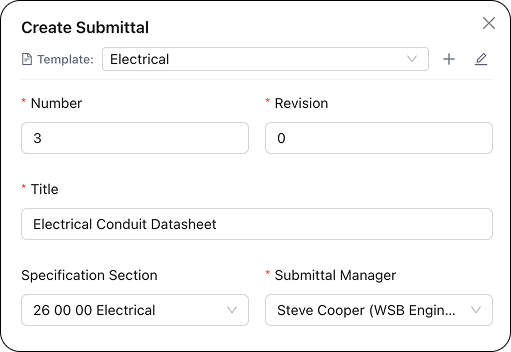Submittal Create Form Step 1
