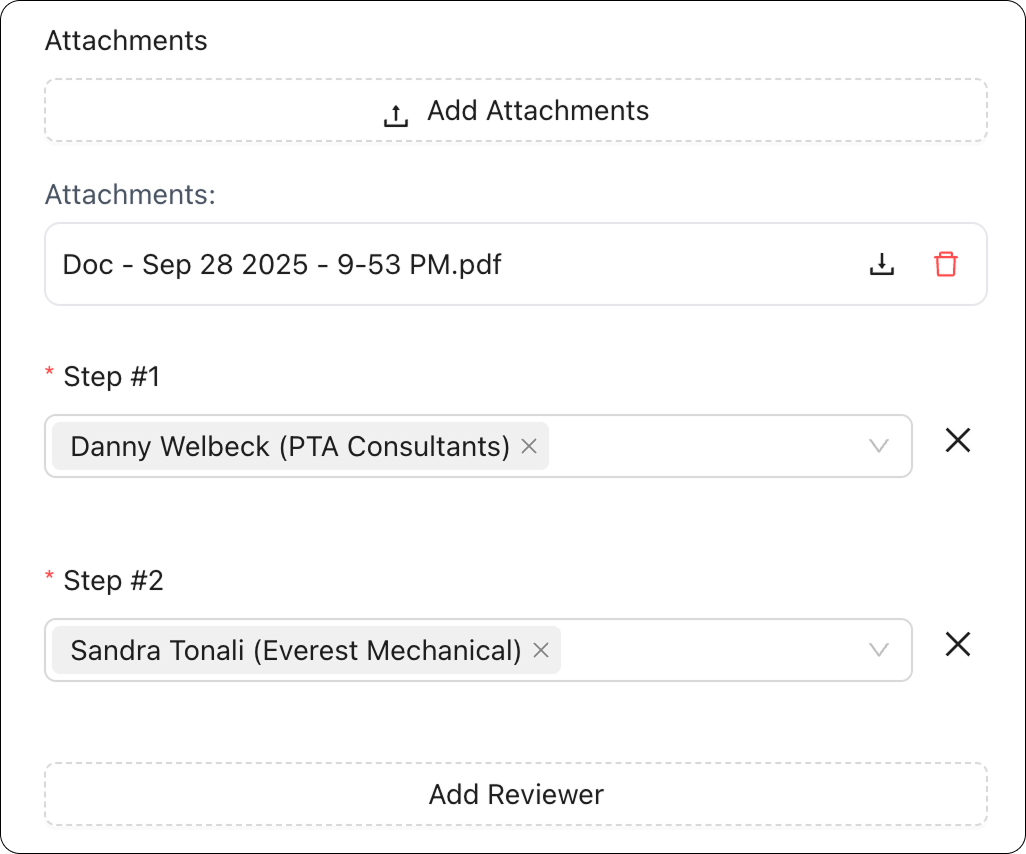 Submittal review steps and attachments