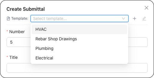 Quick Submittal Template Selection