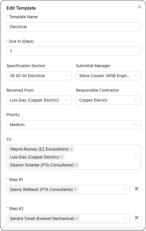 Create or Edit Templates for Submittals