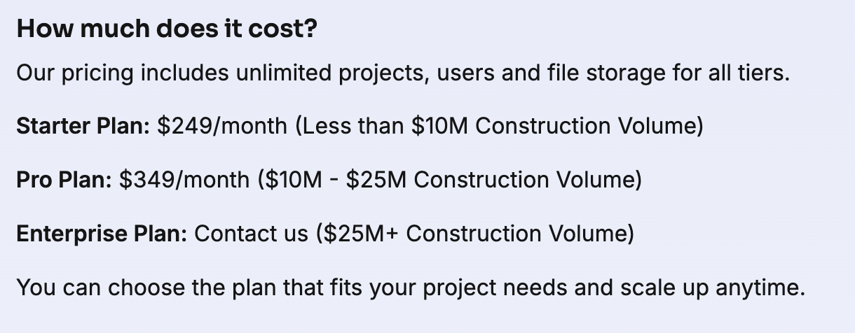 SubmittalLink Pricing Tiers screenshot