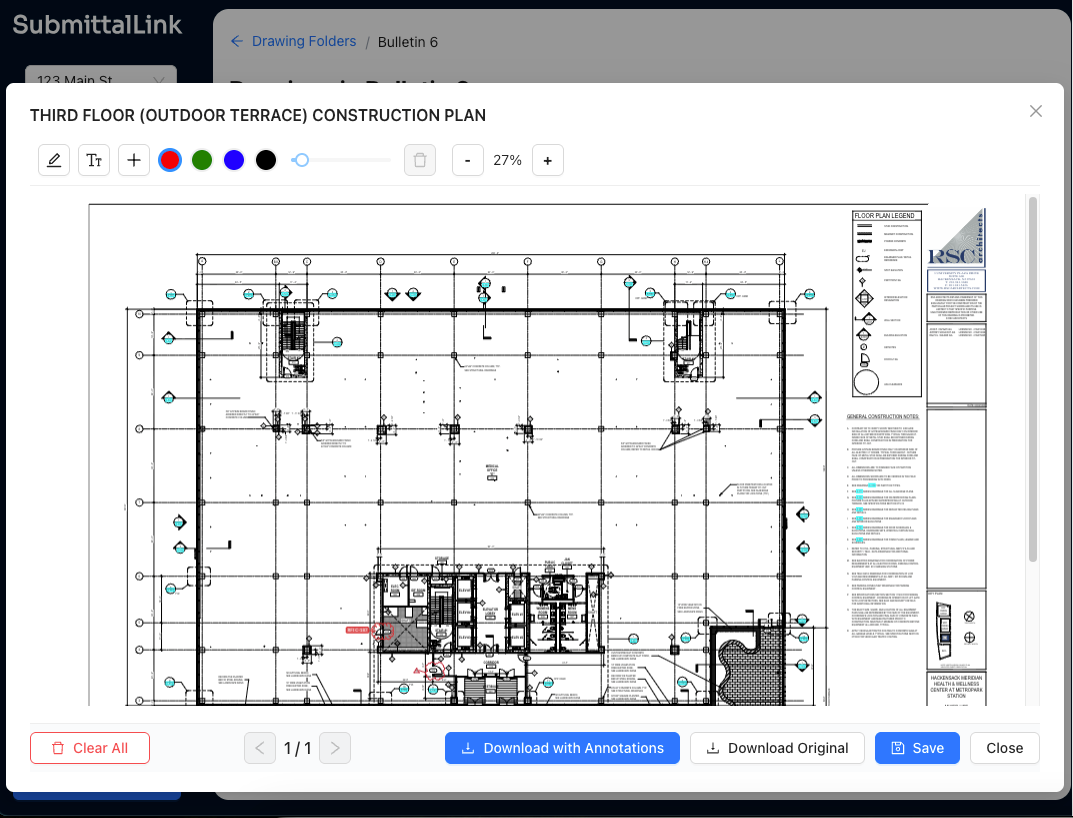 Screenshot of a drawing previewed on SubmittalLink