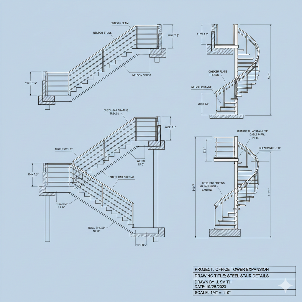 An example steel staircase shop drawing