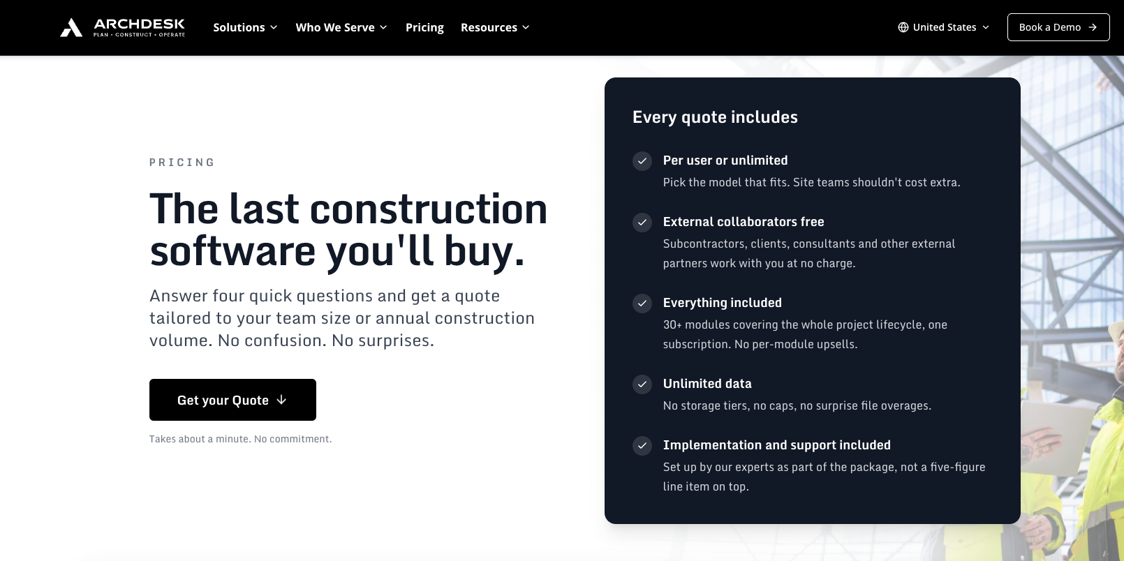 Screenshot of Archdesk pricing page