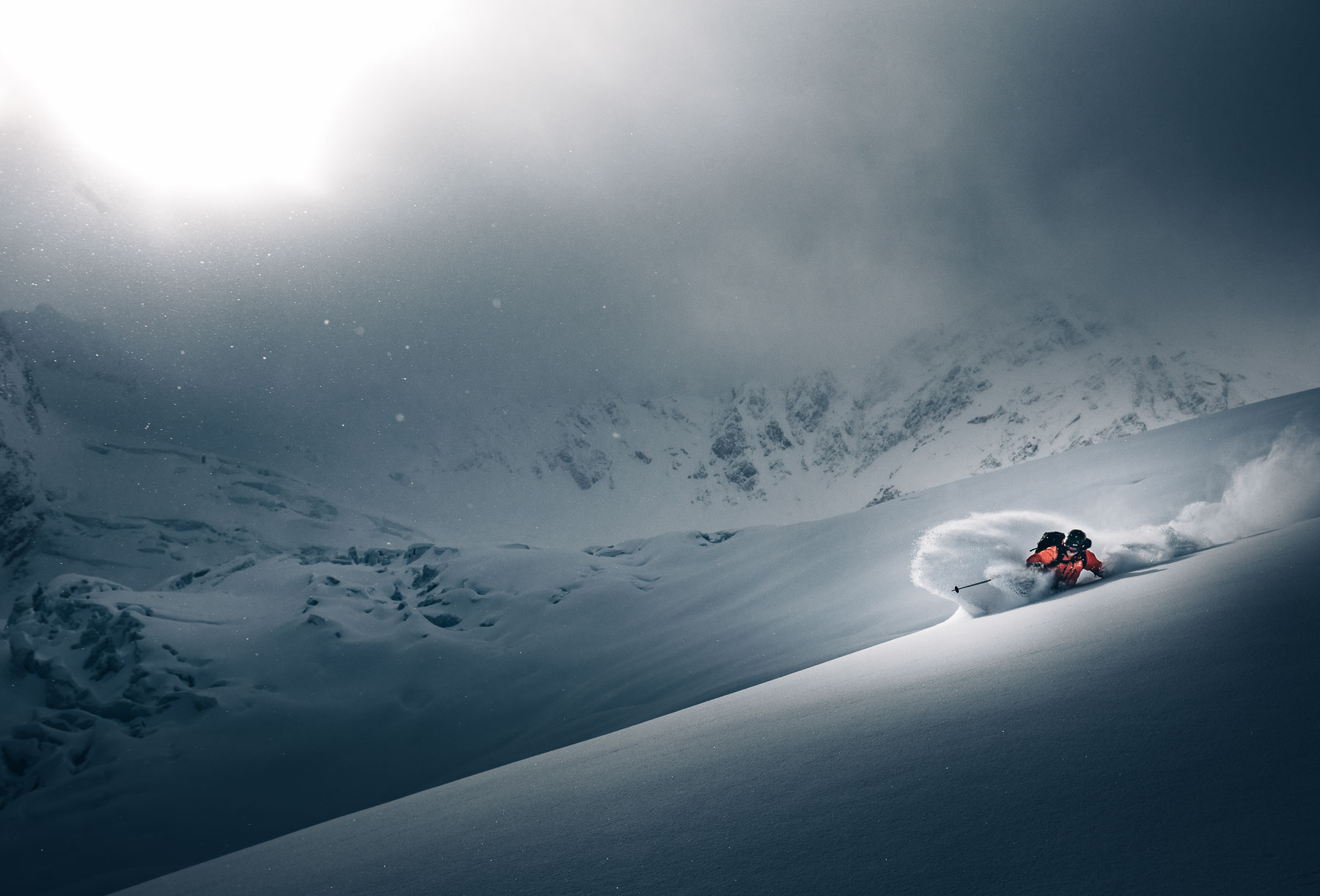 Powder skiing in Mica Heli-Skiing’s mountain terrain