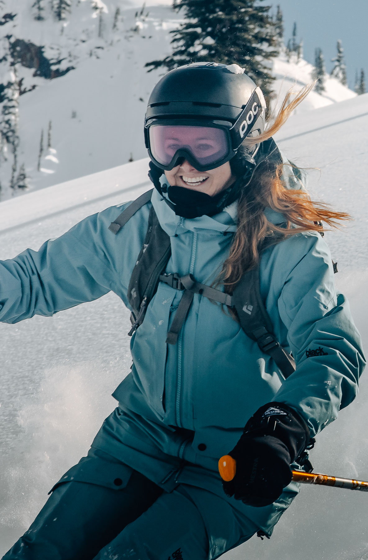 Powder skiing in Mica Heli-Skiing’s mountain terrain