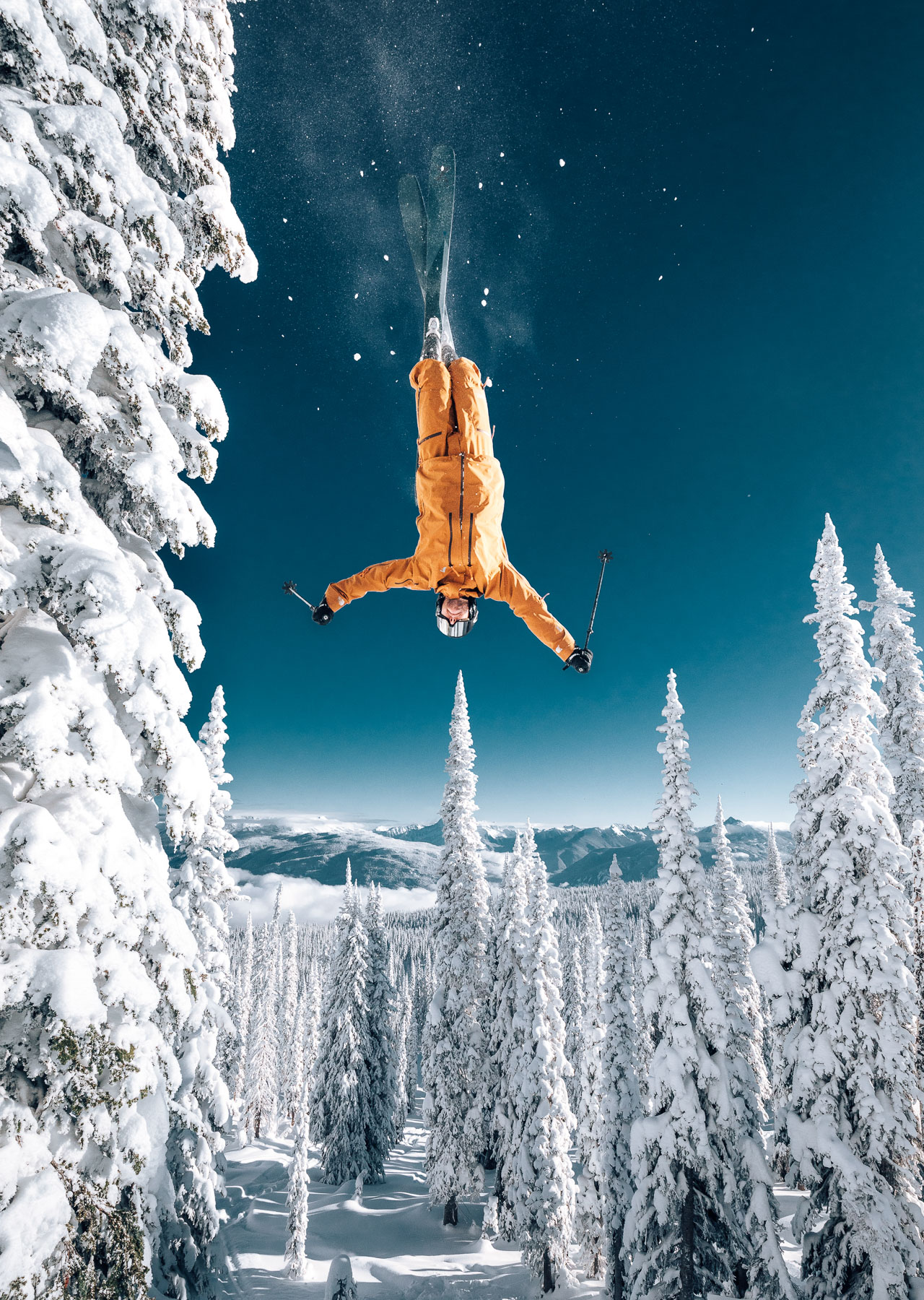 Heli-skiing action in alpine terrain