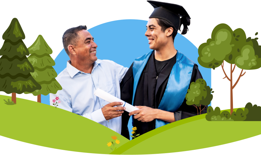 Proud parent congratulating a graduate with diploma