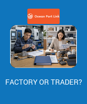 Illustrative split cover comparing a Chinese factory production line with a trading company coordination desk for supplier model selection.